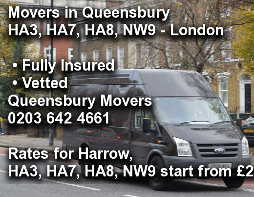 Movers in Queensbury HA3, HA7, HA8, NW9, Harrow