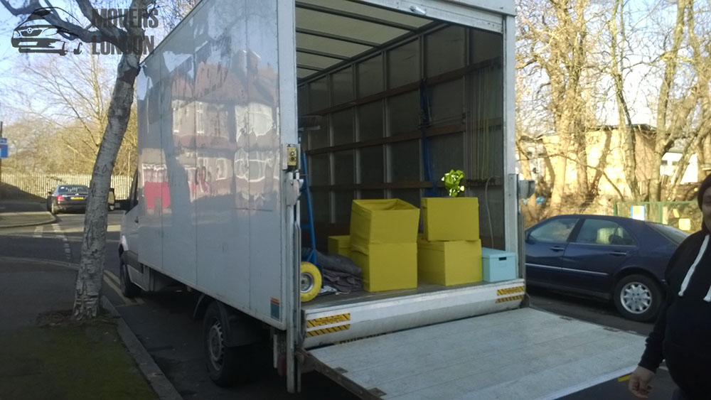 Moving van with boxes